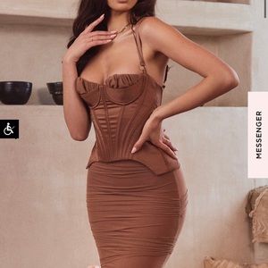 HOUSE OF CB dress TALYA 
TOFFEE CORSET MIDI DRESS